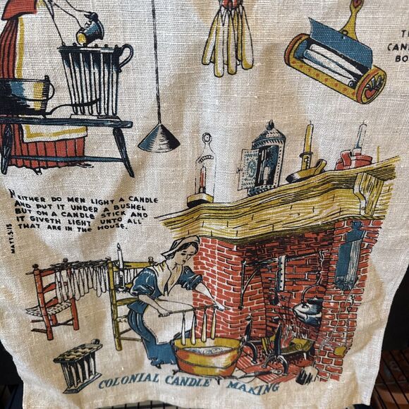 Vintage Wert Linen Tea Towel Bible Verse Colonial Candle Making Dish Bee Hive - Picture 4 of 10